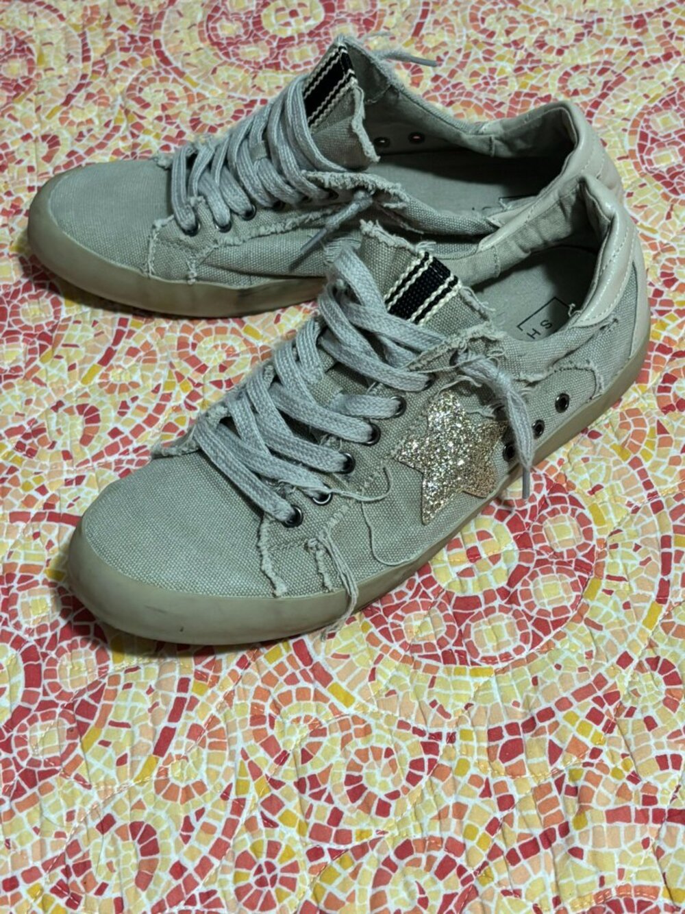 Shu Shop Paula Distressed Canvas Glitter Star Retro Low Top Sneakers 40